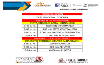 Fase municipal de patinaje en los Juegos Inter colegiados de Cúcuta se correrán los días 9 y 10 de noviembre